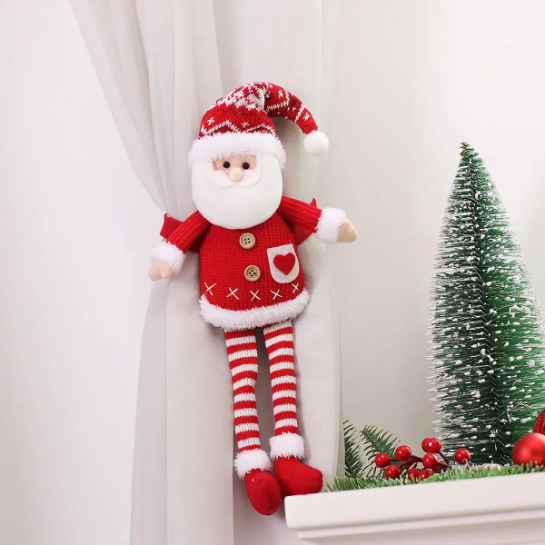 Color: Deep Sapphire - New Christmas Decoration Knitted Fabric Long Leg Doll Surprise Party Curtain F640-12000035560662417
