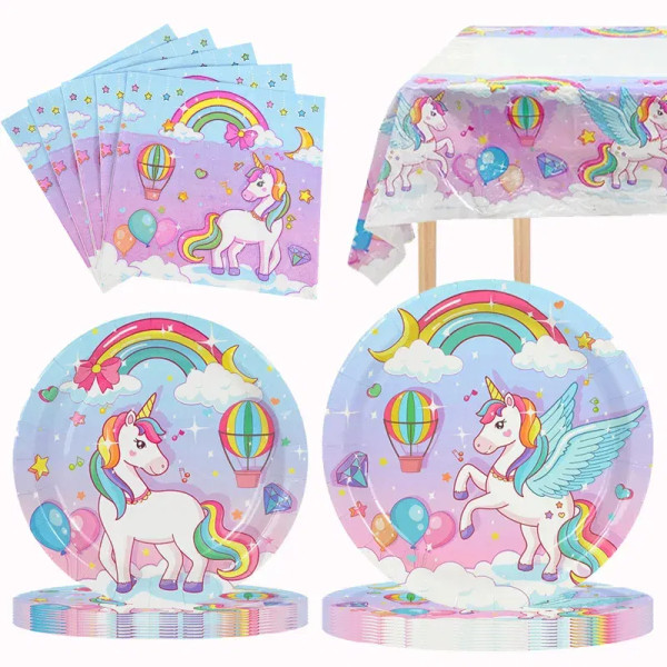 Color: Deep Sapphire - Unicorn Party Disposable Tableware Plates Cups Napkins Tablecloth Girl Birth F640-12000038752721394