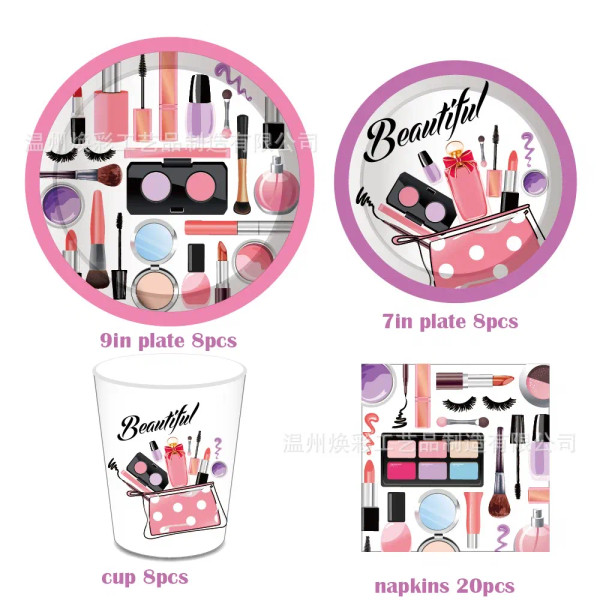 Color: Army Green - Make Up Birthday Party Decor Girls Women Favor Spa Makeup Disposable Tableware  F640-12000037366470488