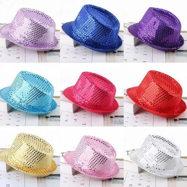 Color: Red - 12 Colors Men's Women's Jazz Hat Sequins Retro Disco Funky Glitter Costume Unisex Nove F640-12000028372144648