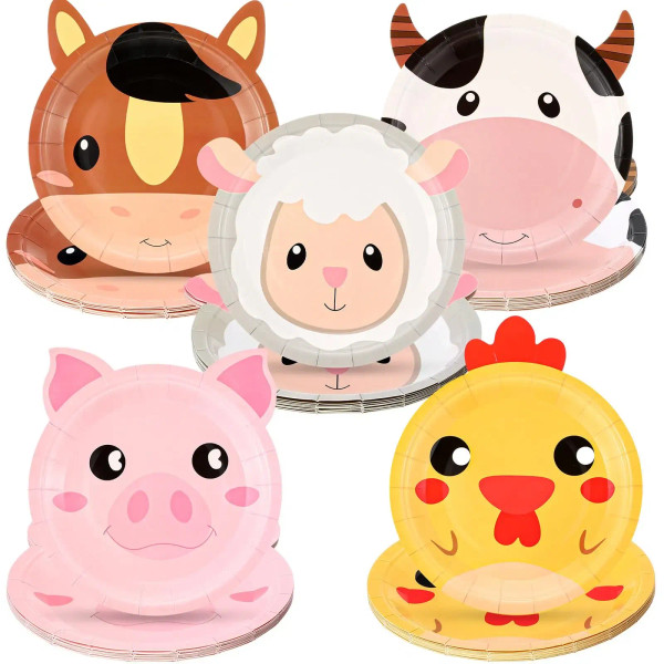 Color: Fluorescence Yellow, Capacity: 220ml - Farm Animals Party Paper Plates Chicken Pig Cow Sheep F640-12000040616887171