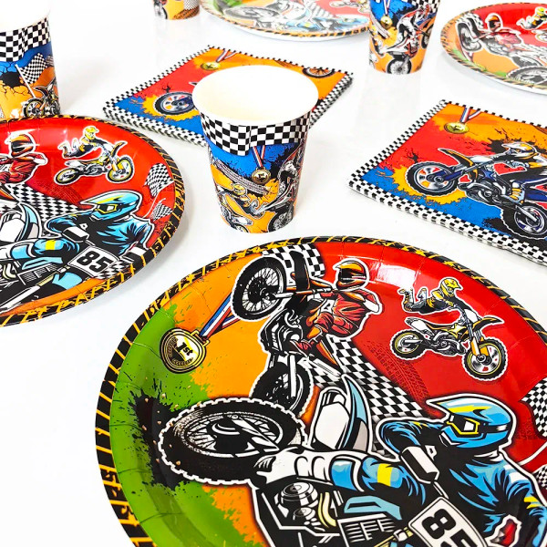 Color: Deep Sapphire - Motor Cross Party Disposable Tableware Paper Plates Cups Napkins Dirt Bike P F640-12000038887076348