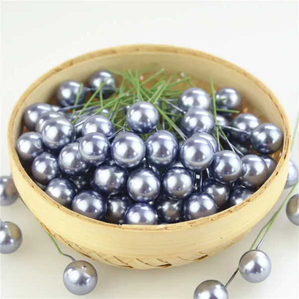 Color: GRAY - 30pcs Red Pearl Plastic Stamens Bead Artificial Flower small Berries Cherry For Weddi F640-65816010940