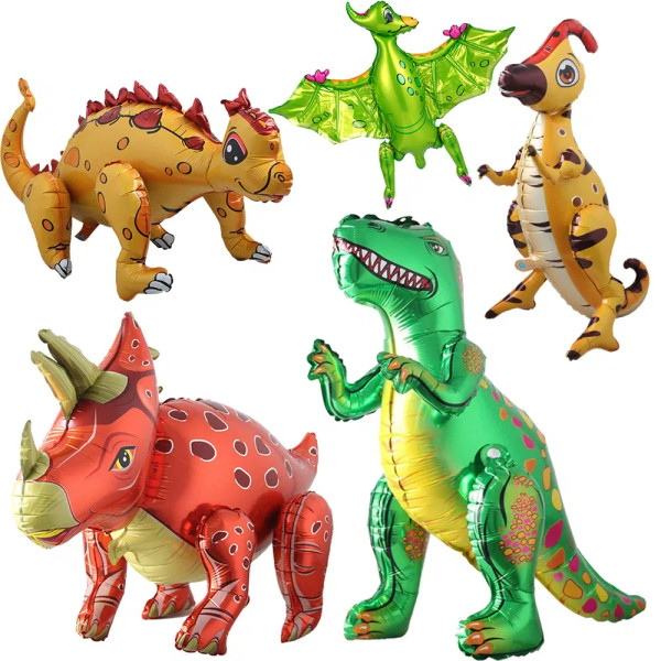 Color: Camouflage, Ballon Size: 7inch - 3D Standing Dinosaur Balloon Cartoon T Rex Dino Foil Balloo F640-12000044406160839