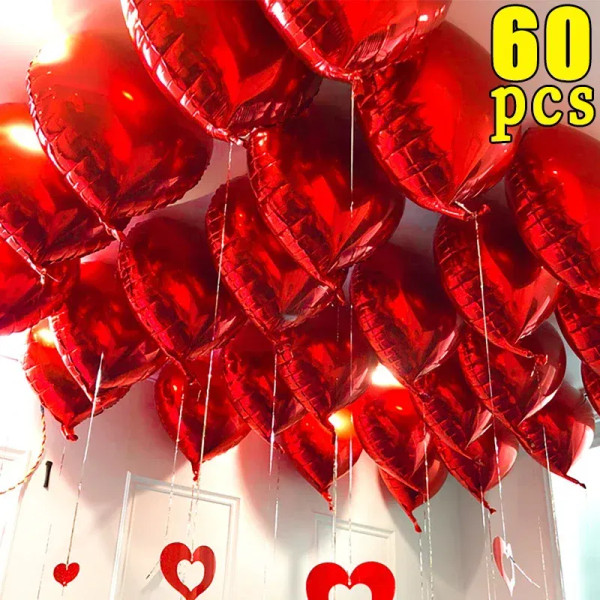 Color: Light Grey, Ballon Size: 18inch, Shape: Number - 60-5PCS Red Heart Foil Balloons Inflatable  F640-12000041019213550