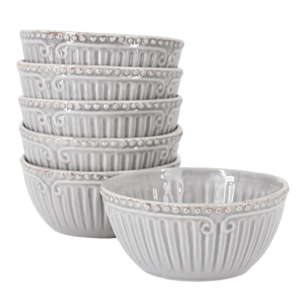 Modern Southern Home Capri 6 Piece 6 Inch Stoneware Embossed Cereal Bowl Set in Grey D970-114417.01