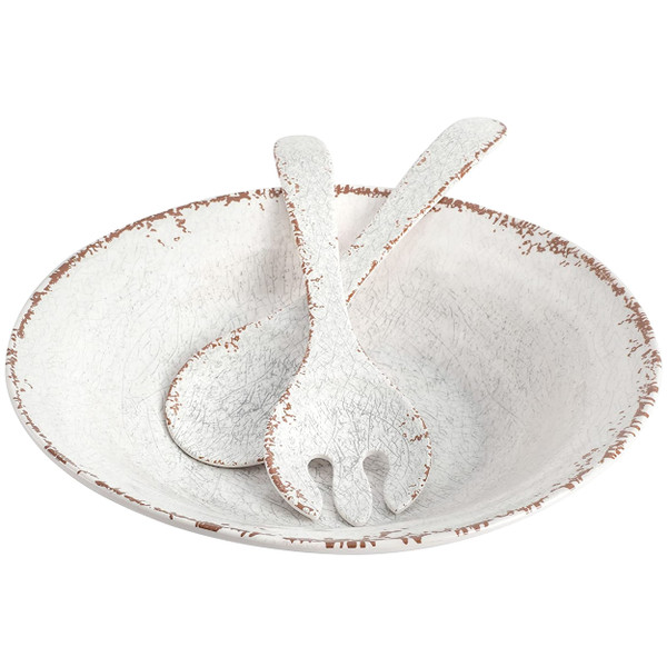 Laurie Gates Mauna 3 Piece Melamine Serving Bowl Set in White with Serving Utensils D970-135399.03