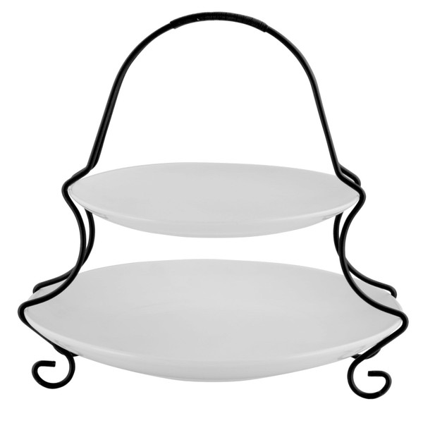 Gibson Elite Splendid Grace 2 Tiered Serving Set with Metal Rack in  White D970-92603.03