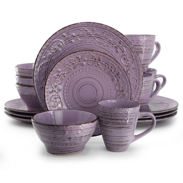 Elama Malibu Mica 16-Piece Stoneware Dinnerware Set in Purple D970-ELM-MALIBU-MICA
