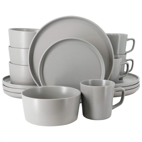 Elama Luxmatte Light Grey 16 Piece Dinnerware Set D970-EL-LUXMATTE-16-LG