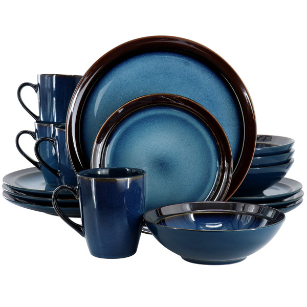 Gibson Elite 16 Piece Priya Reactive Glaze Stoneware Dinnerware Set in Blue D970-142747.16
