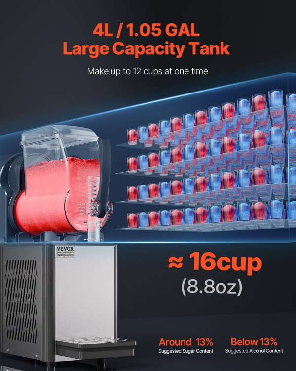 Commercial Slushy Machine, 4L Single Tank Frozen Drink Machine, 16 Cups Stainless Steel Margarita S E415-SYXRJX14LDGD1123BV1