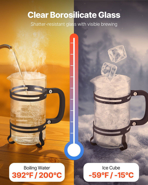 French Press Coffee Maker, 34 Ounce 1 Liter Borosilicate Glass Coffee Press Tea Maker with Stainles E415-BLKFYHBLHS1LJILTH001V0