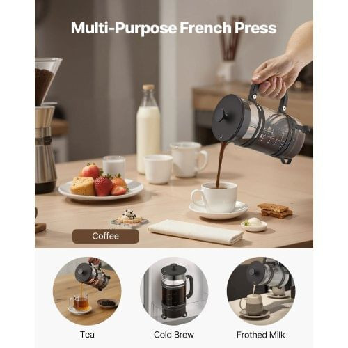 French Press Coffee Maker, 34 Ounce 1 Liter Borosilicate Glass Coffee Press Tea Maker with Stainles E415-BLKFYHBLHS1LJILTH001V0