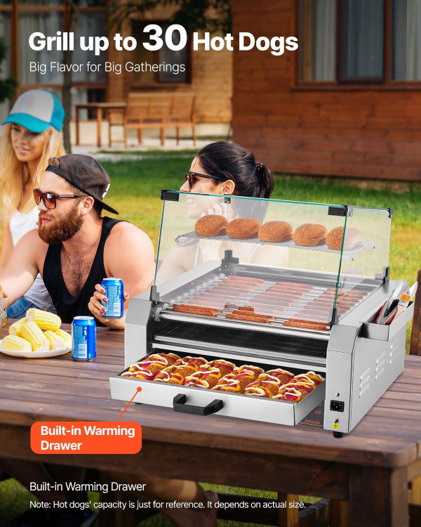 Hot Dog Roller, 30 Hot Dog 11 Rollers, Stainless Steel Sausage Grill Cooker, 1950W Hot Dog Machine  E415-DMBBWHGDSRGJQ1BB8V1