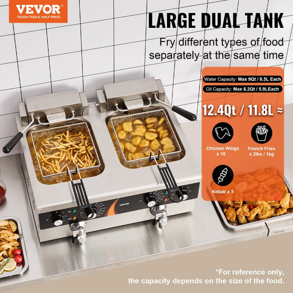 Commercial Deep Fryer, Dual Tank 3500W Electric Countertop Fryer, 2 x 9Qt / 8.5L Double Oil Fryer w E415-SGDZGYTGK0004OIJ9V1