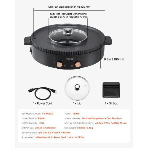 Hot Pot with Grill, 1800W 2-in-1 Electric Smokeless Grill and Hot Pot, Korean BBQ Shabu Shabu Hotpo E415-YXDHGHS1550WPJEZ7V1