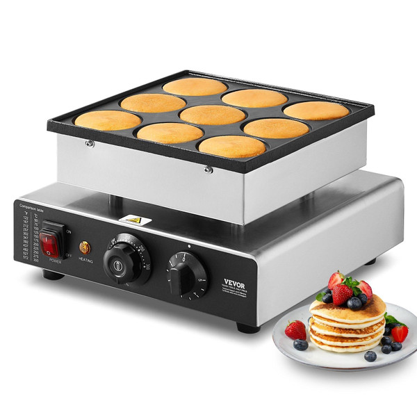 Dutch Pancake Maker, 9PCS 76mm Diameter Dorayaki Baker Machine, 850W Commercial Electric Poffertjes E415-SYJBJDP4KF0005ECEV1