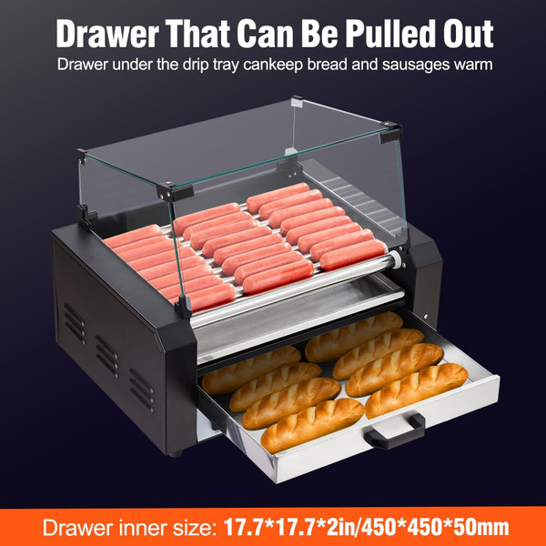 US GARVEE Hot Dog Roller 9 Rollers 24 Hot Dogs Capacity 1650W Stainless Sausage Grill Cooker Machine K484-PHO_0ZU81IB5_US