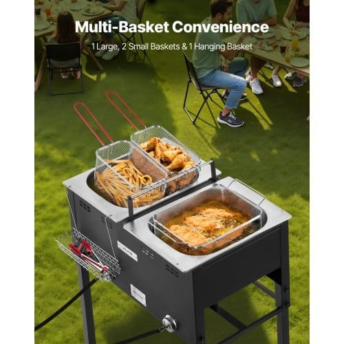 Outdoor Propane Deep Fryer, Dual-Tank 16QTx2 Large Capacity Commercial Fryer, Stainless Steel Fish  E415-LSRQZG6LGXSGJ9I9H001V0