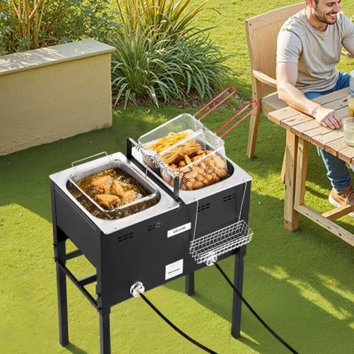 Outdoor Propane Deep Fryer, Dual-Tank 16QTx2 Large Capacity Commercial Fryer, Stainless Steel Fish  E415-LSRQZG6LGXSGJ9I9H001V0