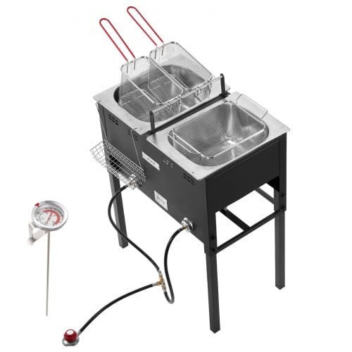 Outdoor Propane Deep Fryer, Dual-Tank 16QTx2 Large Capacity Commercial Fryer, Stainless Steel Fish  E415-LSRQZG6LGXSGJ9I9H001V0