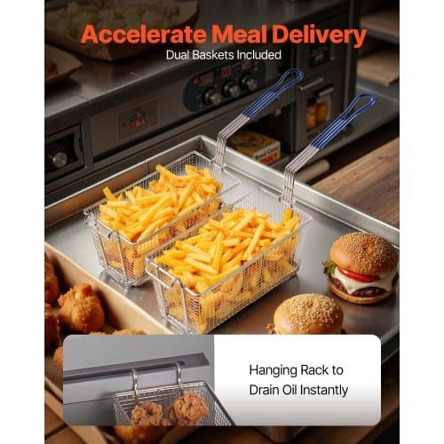 Commercial Deep Fryer, 3-Burner Fryer for Restaurants, Stainless Steel Floor Standing Deep Fryers w E415-SYKRQZG40LBSS30WF001V0