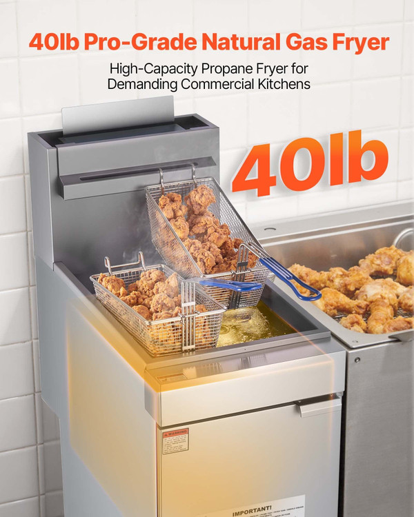 Commercial Deep Fryer, 3-Burner Fryer for Restaurants, Stainless Steel Floor Standing Deep Fryers w E415-SYKRQZG40LBSK47XE001V0