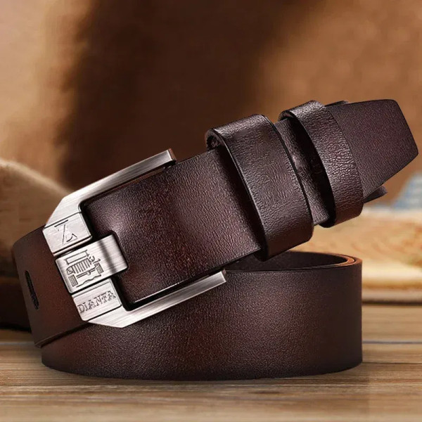 Color: WHITE, Belt Length: 120cm - 130CM Leather Cowhide Men's Belt Fashion Metal Alloy Pin Buckle  F640-12000039794935749