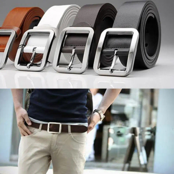 Color: Brown - Business Men Luxury Belt Casual Pin Buckle Waist Strap Faux Leather Belt Waistband C F640-12000023966558387