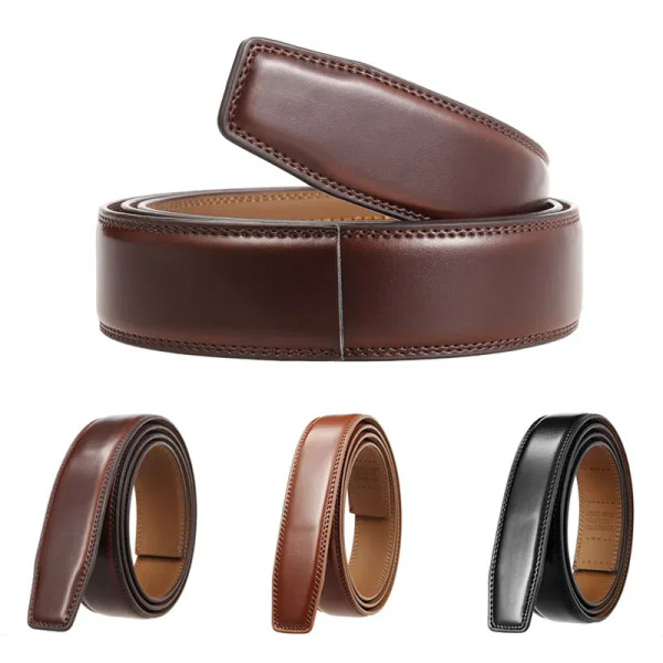 Color: GRAY, Belt Length: 95cm - 90-130cm Brand No Buckle 3.0cm Wide Genuine Leather Automatic Belt F640-12000043142870785