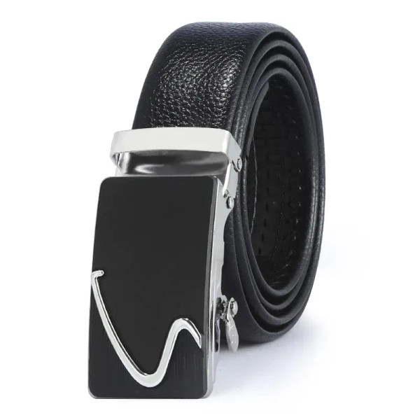 Color: WHITE, Belt Length: 110cm - Man PU Leather Belt High Quality Men Business Belt Golden Automa F640-12000038137868186