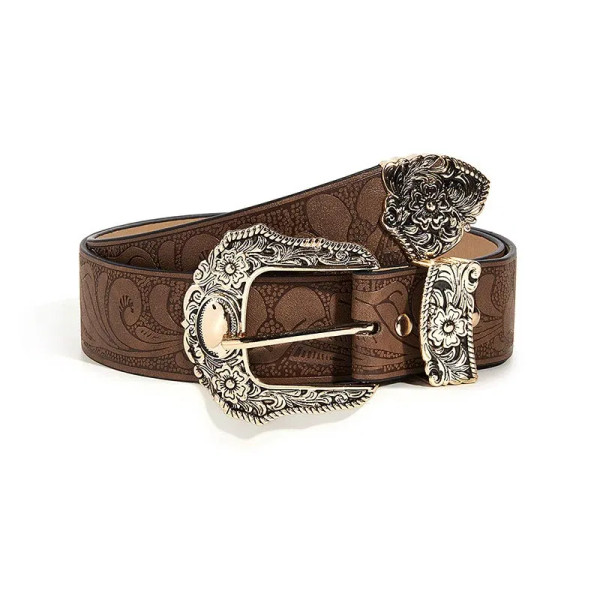Color: black, Belt Length: 70cm - Western Brown PU Leather Vintage Belt Female Cowgirl Waist Belt w F640-12000039592429697