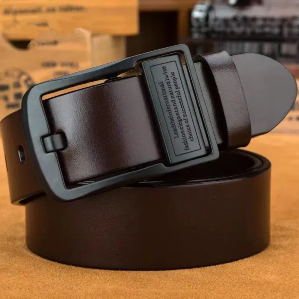 Color: black, Belt Length: 115CM - New Leather Cowhide Men's Belt Fashion Metal Alloy Pin Buckle Ad F640-12000038502656582