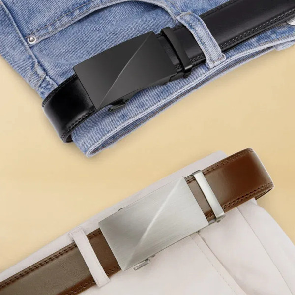 Color: black, Belt Length: 115CM - OYIFAN Brand Leather Belts for Men 115cm-145cm Automatic belt wi F640-12000041690603082