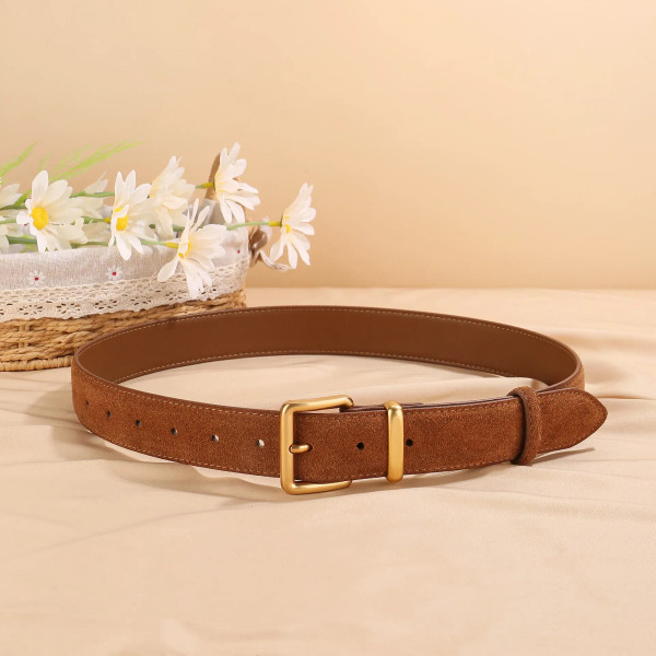 Color: army green, Belt Length: 100cm, Ships From: CHINA - Women Luxury Suede Cowhide Belt  3.3cm W F640-12000044348019053