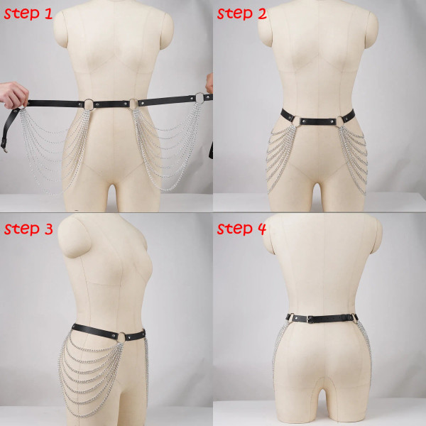 Color: green - Women Sexy Leg Chain Harness garter Belt Waist Corset Belt Leather Harness Waists Th F640-12000035187653818
