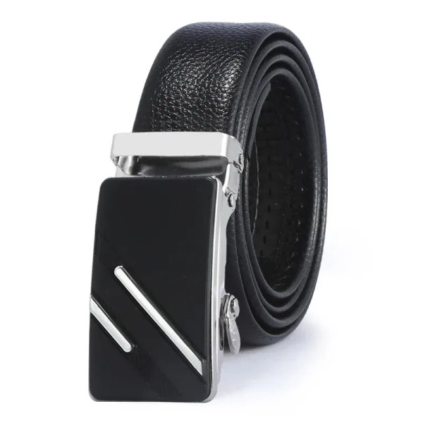 Color: Lavender, Belt Length: 120cm - Man PU Leather Belt High Quality Men Business Belt Golden Aut F640-12000032389383660