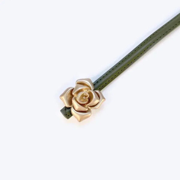 Color: Rose Red, Belt Length: 105CM - 1.0cm New Unique Rose Genuine Leather Gold Belt Women Fashion F640-12000037158136863