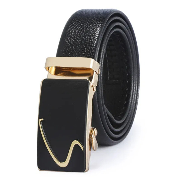 Color: WHITE, Belt Length: 120cm - Man PU Leather Belt High Quality Men Business Belt Golden Automa F640-12000038137868187