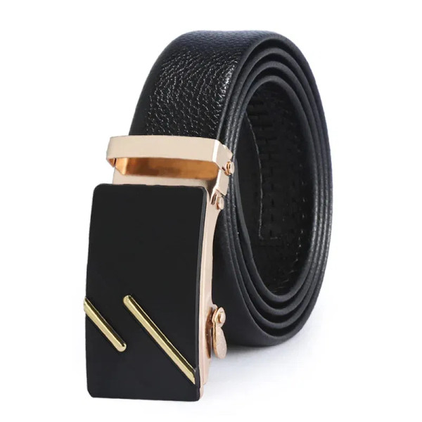 Color: WHITE, Belt Length: 120cm - Man PU Leather Belt High Quality Men Business Belt Golden Automa F640-12000038137868187