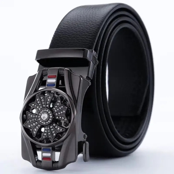 Color: WHITE, Belt Length: 120cm - Man PU Leather Belt High Quality Men Business Belt Golden Automa F640-12000038137868187