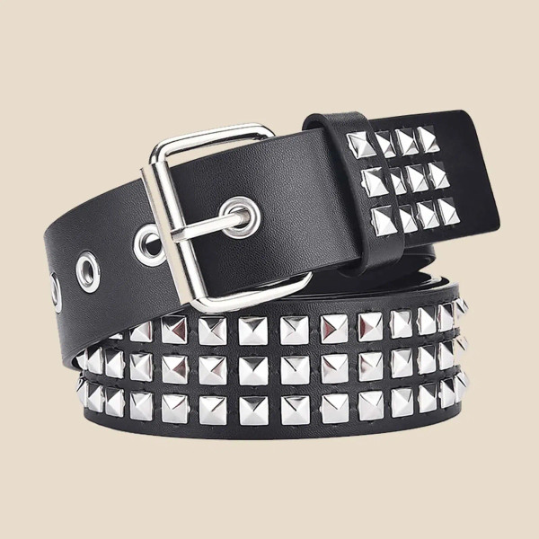 Color: WHITE, Belt Length: 110cm - Fashion New Square Bead Rivet Belt Metal Pyramid Belt Men and Wo F640-12000035799157590