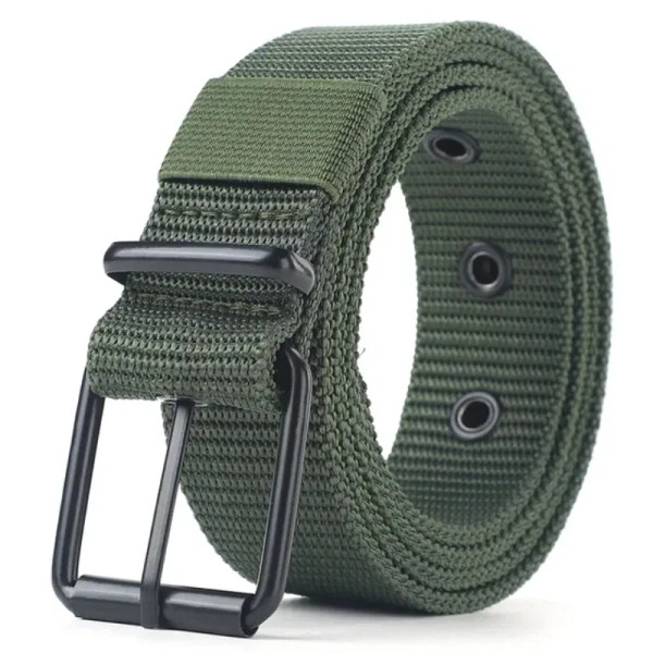 Color: black, Belt Length: 120cm - Men's Belt Porous Canvas Pin Buckle Leather Belt Outdoor Sports  F640-12000040177011454