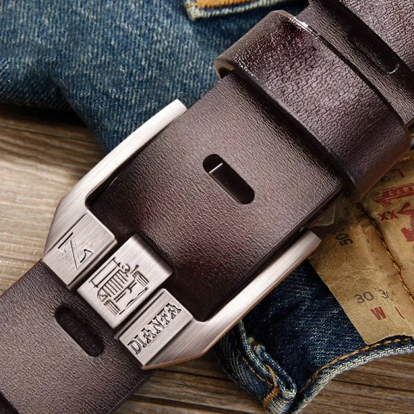 Color: WHITE, Belt Length: 130cm - 130CM Leather Cowhide Men's Belt Fashion Metal Alloy Pin Buckle  F640-12000039794935750