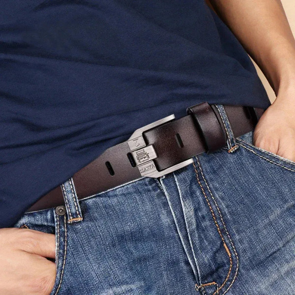 Color: WHITE, Belt Length: 130cm - 130CM Leather Cowhide Men's Belt Fashion Metal Alloy Pin Buckle  F640-12000039794935750