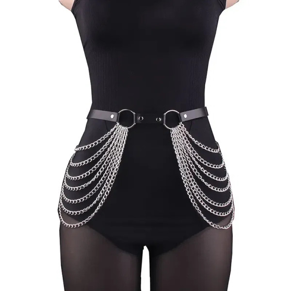 Color: WHITE - Women Sexy Leg Chain Harness garter Belt Waist Corset Belt Leather Harness Waists Th F640-12000035187653817