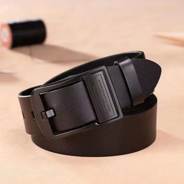 Color: black, Belt Length: 105CM - New Leather Cowhide Men's Belt Fashion Metal Alloy Pin Buckle Ad F640-12000038502656580