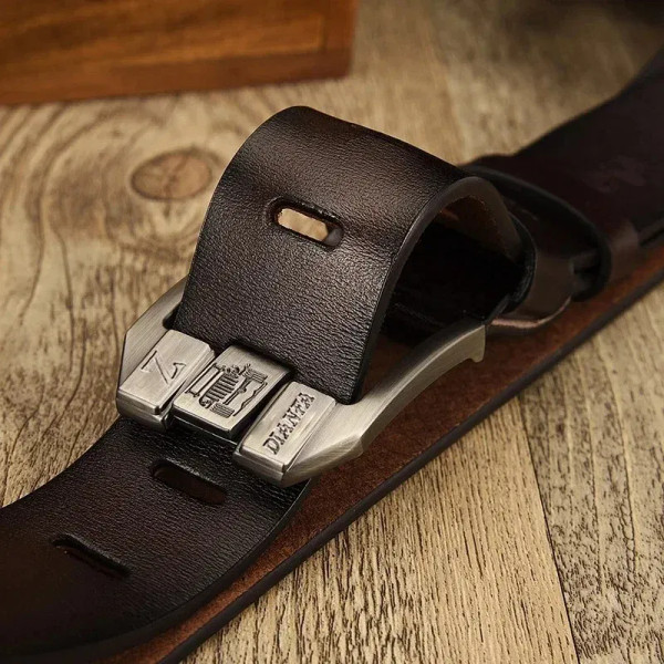 Color: black, Belt Length: 110cm - 130CM Leather Cowhide Men's Belt Fashion Metal Alloy Pin Buckle  F640-12000039794935751