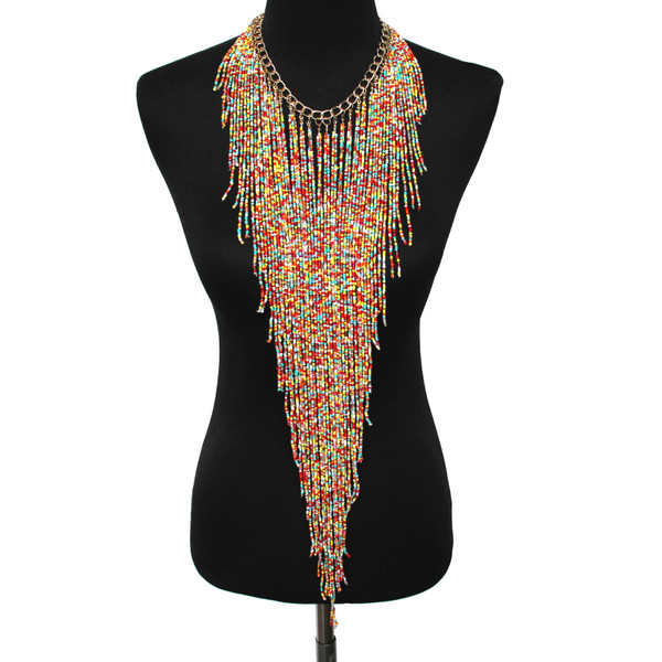 Color: Color - Ethnic Style Long Rice Bead Tassel Necklace Bohemia Exaggerated Performance Necklace Q119-CJNSFSYD00287-Color
